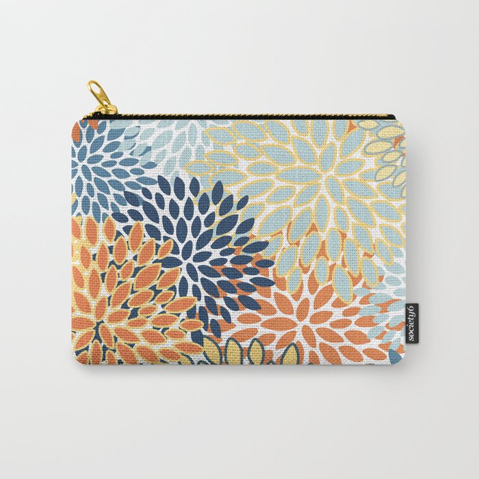 Modern, Floral Prints, Orange, Blue, Yellow Carry All Pouch Gallery Image 1