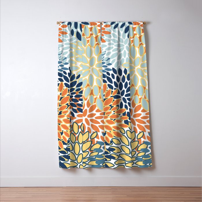 Modern, Floral Prints, Orange, Blue, Yellow Window Curtain Gallery Image 3