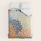 Modern, Floral Prints, Orange, Blue, Yellow Duvet Cover Gallery Image 6