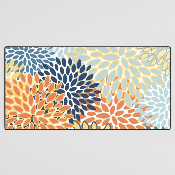 Modern, Floral Prints, Orange, Blue, Yellow Desk Mat Gallery Image 3