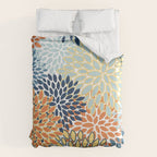 Modern, Floral Prints, Orange, Blue, Yellow Comforter Gallery Image 6