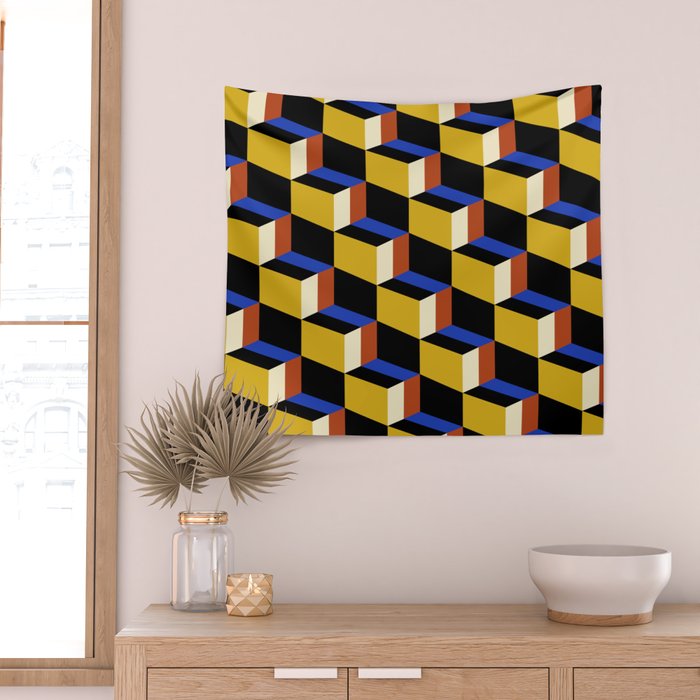 Cuboid Geometric Abstract Shapes Pattern XXI Wall Tapestry Gallery Image 2