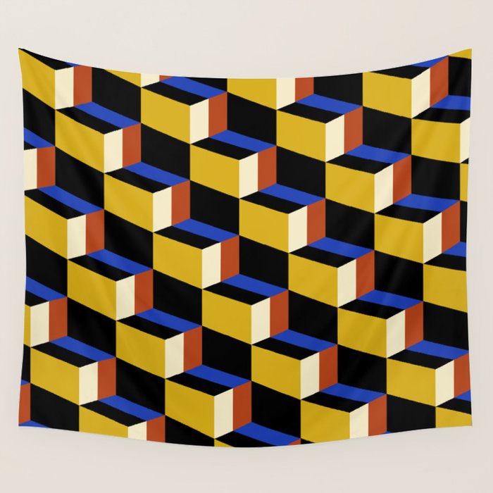 Cuboid Geometric Abstract Shapes Pattern XXI Wall Tapestry Gallery Image 1