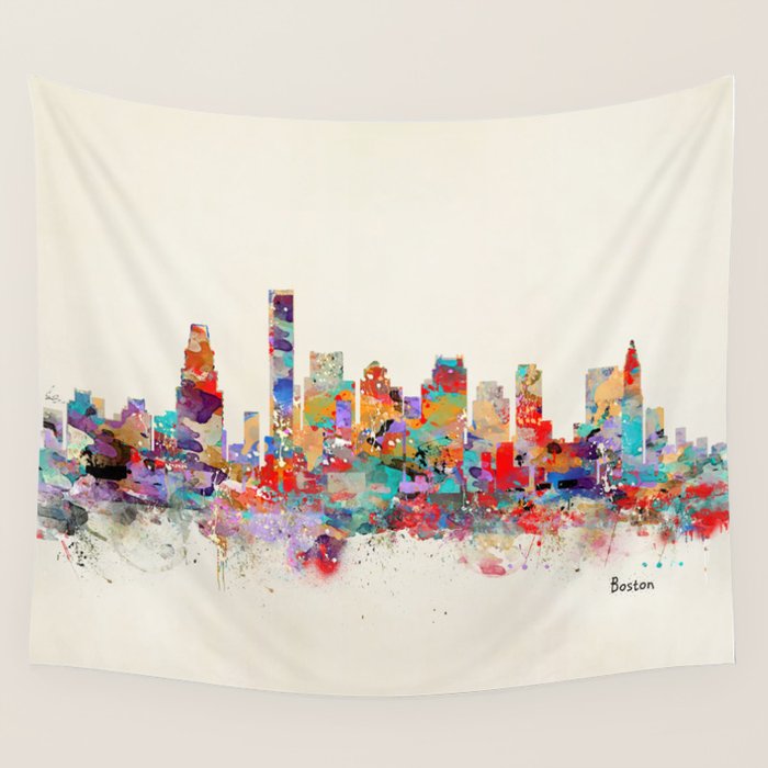 Boston city watercolor Wall Tapestry Gallery Image 4