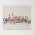Boston city watercolor Throw Blanket Gallery Image 2
