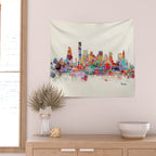 Boston city watercolor Wall Tapestry Gallery Image 2