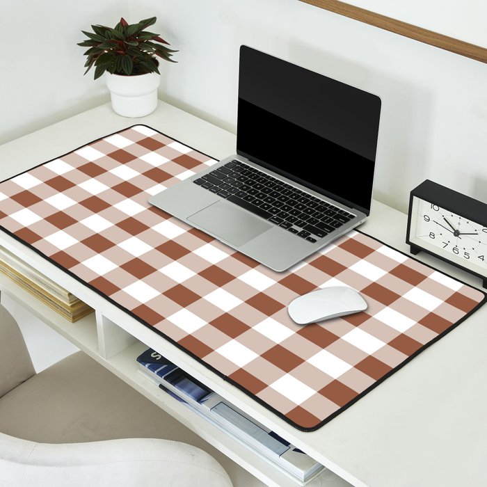 Gingham Large Brown White Desk Mat Gallery Image 2