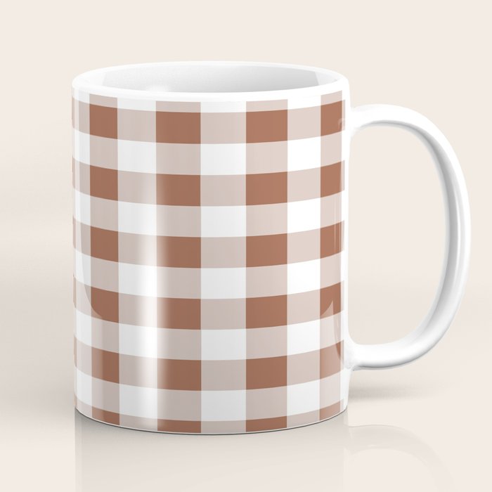 Gingham Large Brown White Coffee Mug Gallery Image 1