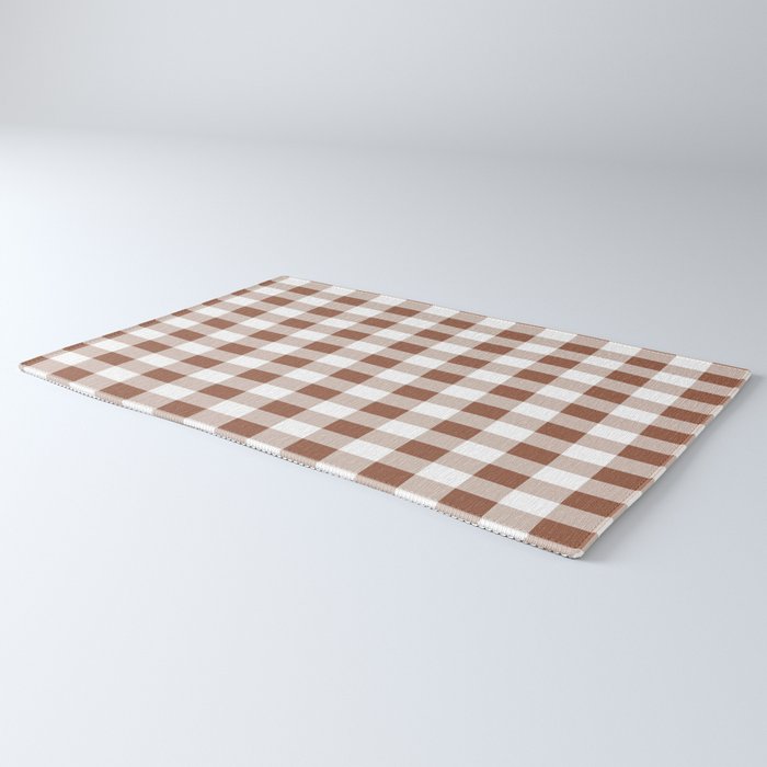 Gingham Large Brown White Rug Gallery Image 3