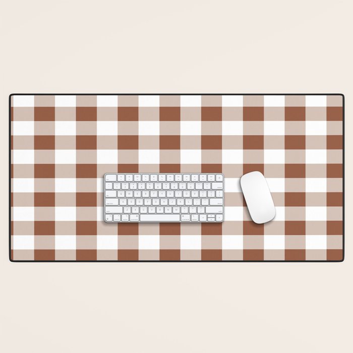 Gingham Large Brown White Desk Mat Gallery Image 1