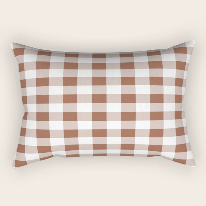 Gingham Large Brown White Rectangular Pillow Gallery Image 1