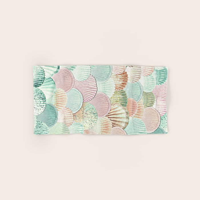 MERMAID SHELLS - MINT & ROSEGOLD Bath Towel Gallery Image 1