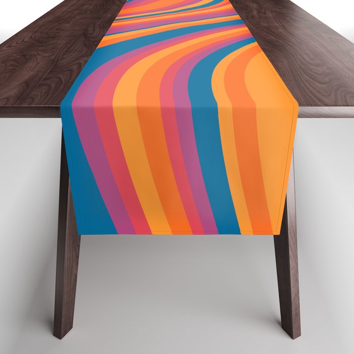 Wavy Stripes III - Retro Rainbow Table Runner Gallery Image 1