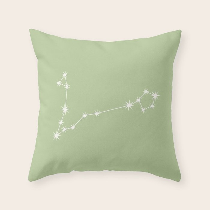 Pisces Zodiac Star Constellation Line Art Soft Green Throw Pillow Gallery Image 1