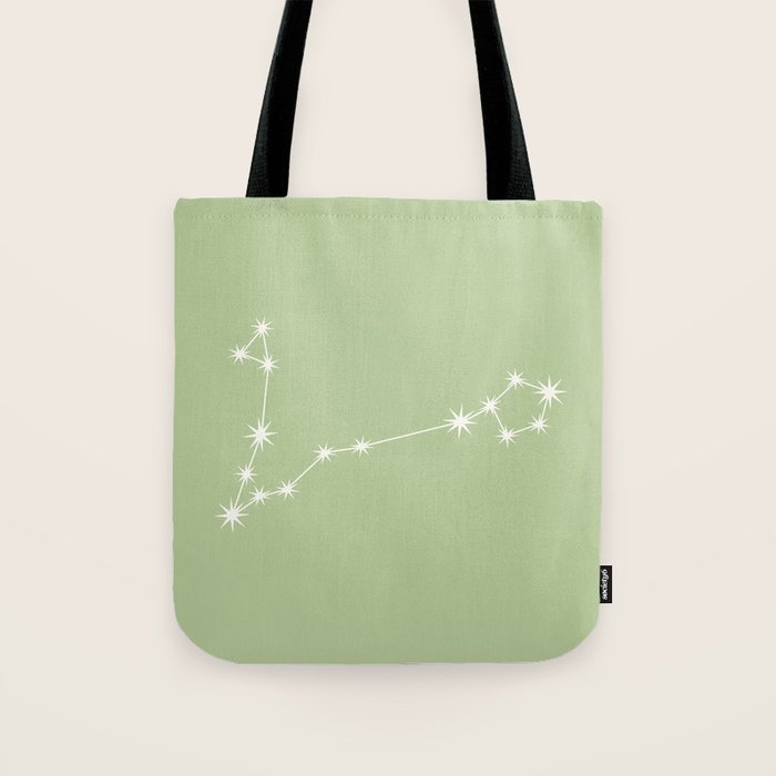 Pisces Zodiac Star Constellation Line Art Soft Green Tote Bag Gallery Image 1