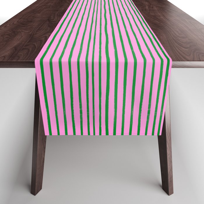 Green And Pink Brush Stroke Stripes Table Runner
