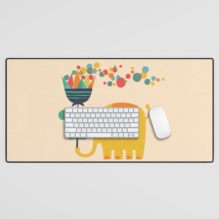 Elephant with giant flower Desk Mat Gallery Image 1