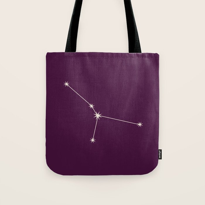 Cancer Zodiac Star Constellation Line Art Plum Purple Tote Bag Gallery Image 1