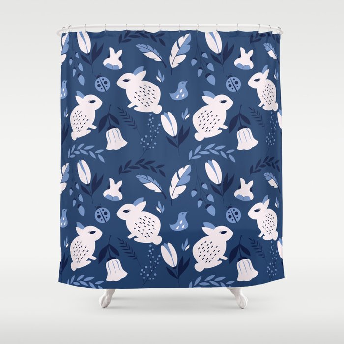 Rabbits and Flowers 003 Shower Curtain Gallery Image 1