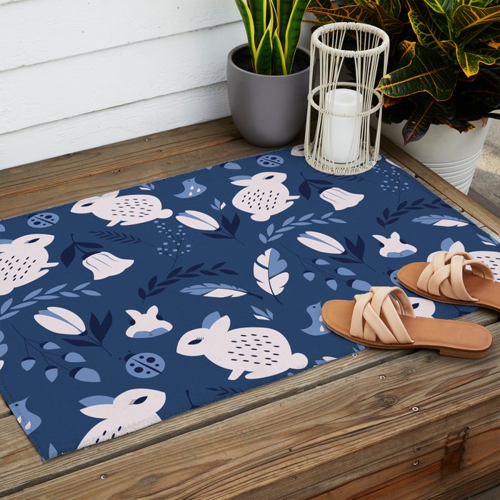 Rabbits and Flowers 003 Outdoor Rug Gallery Image 2