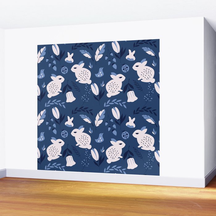 Rabbits and Flowers 003 Wall Mural Gallery Image 2
