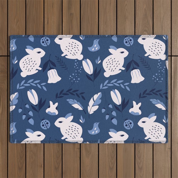 Rabbits and Flowers 003 Outdoor Rug Gallery Image 1