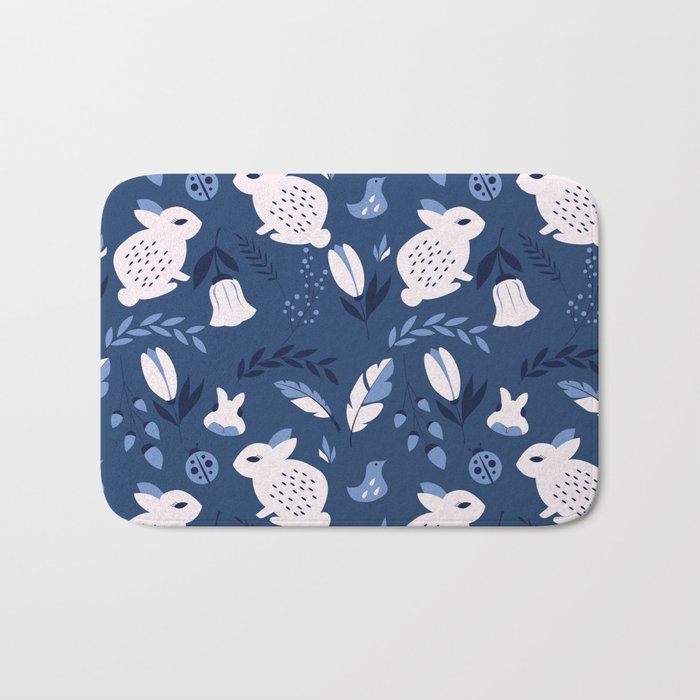 Rabbits and Flowers 003 Bath Mat Gallery Image 1