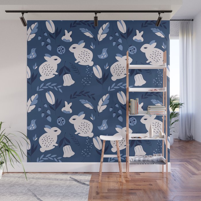 Rabbits and Flowers 003 Wall Mural Gallery Image 1