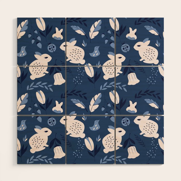 Rabbits and Flowers 003 Wood Wall Art Gallery Image 1
