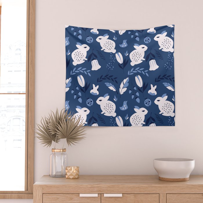 Rabbits and Flowers 003 Wall Tapestry Gallery Image 2