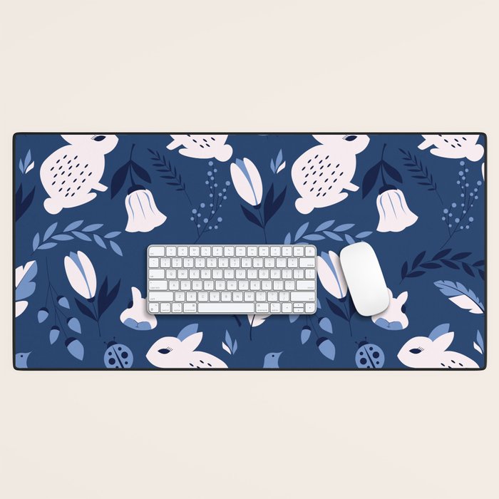 Rabbits and Flowers 003 Desk Mat Gallery Image 1