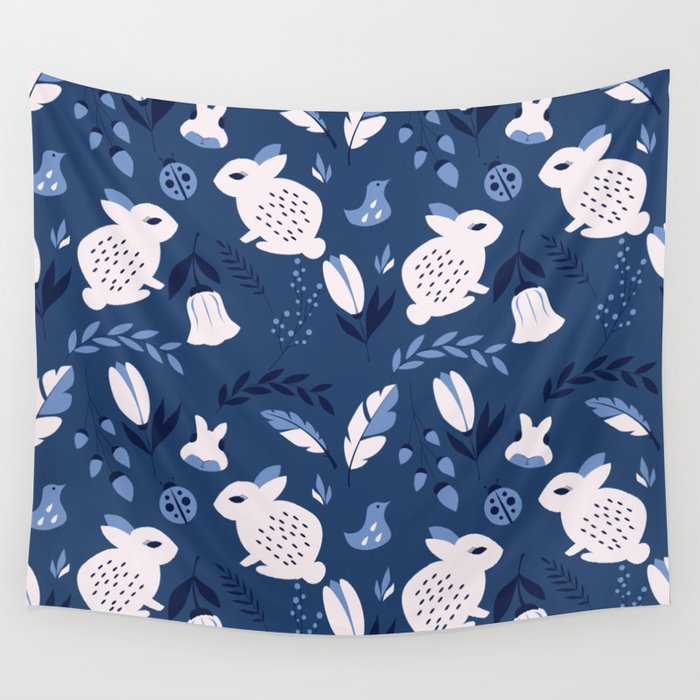 Rabbits and Flowers 003 Wall Tapestry Gallery Image 4