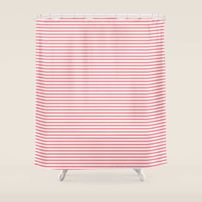 Pink Stripes Ultra Fine Stripe Narrow Pinstripe Pattern Shower Curtain Gallery Image 1