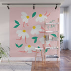 Self Love Floral Pun 'One Daisy at a Time' in Pink Wall Mural Gallery Image 1