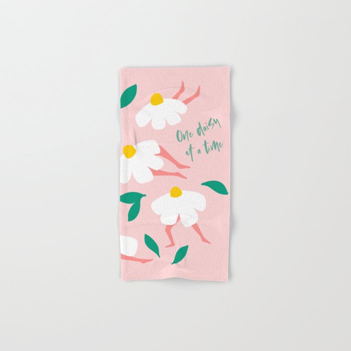 Self Love Floral Pun 'One Daisy at a Time' in Pink Bath Towel Gallery Image 1