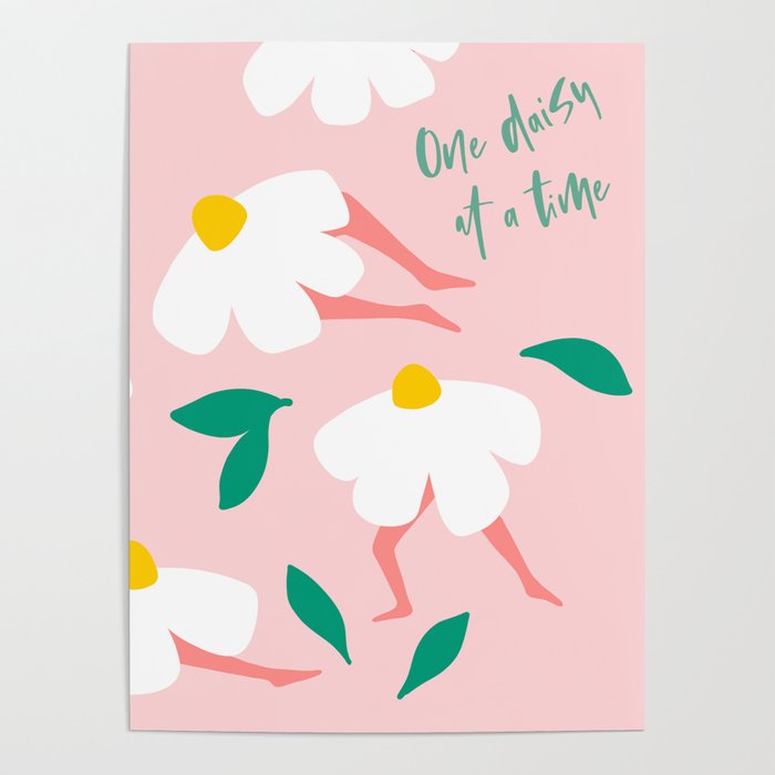 Self Love Floral Pun 'One Daisy at a Time' in Pink Poster Gallery Image 4