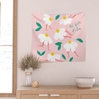 Self Love Floral Pun 'One Daisy at a Time' in Pink Wall Tapestry Gallery Image 2