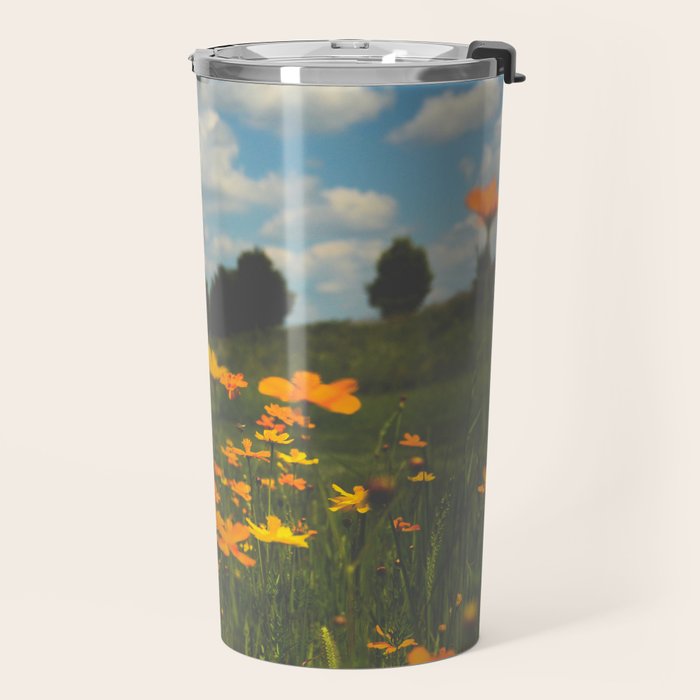 Dreaming in a Summer Field - boho nature wildflower photograph Travel Mug Gallery Image 2