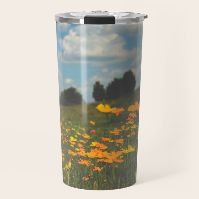 Dreaming in a Summer Field - boho nature wildflower photograph Travel Mug Gallery Image 1
