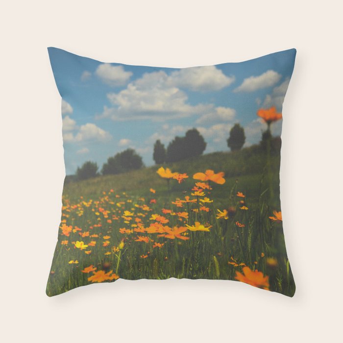 Dreaming in a Summer Field - boho nature wildflower photograph Throw Pillow Gallery Image 1