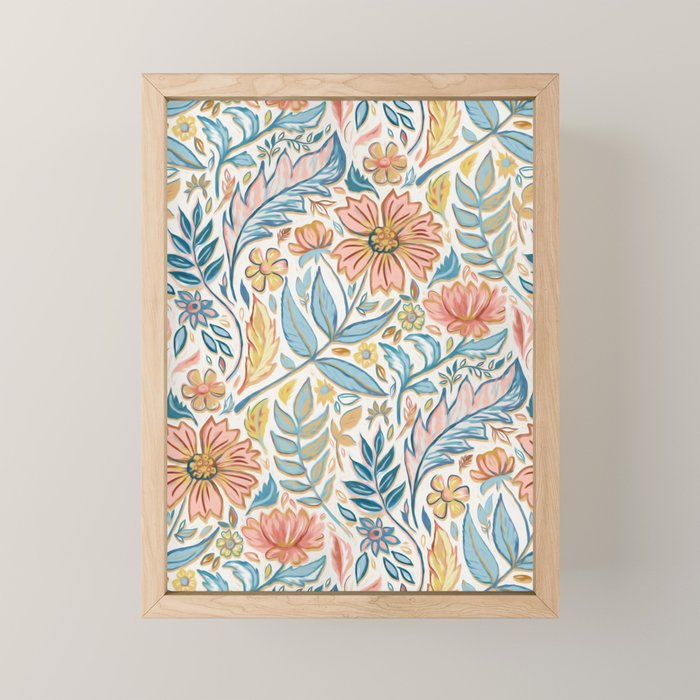 Soft Peach and Blue Art Nouveau Floral Mini Art Print Gallery Image 1
