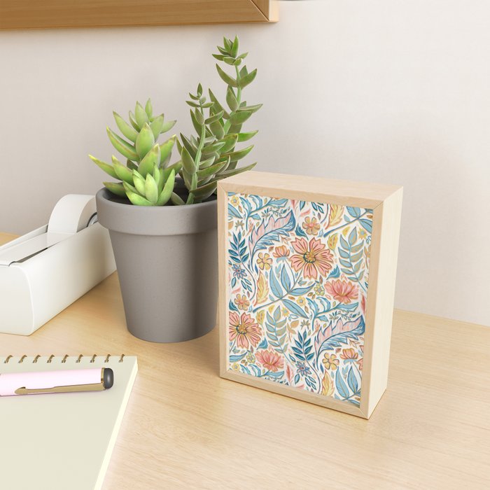 Soft Peach and Blue Art Nouveau Floral Mini Art Print Gallery Image 2