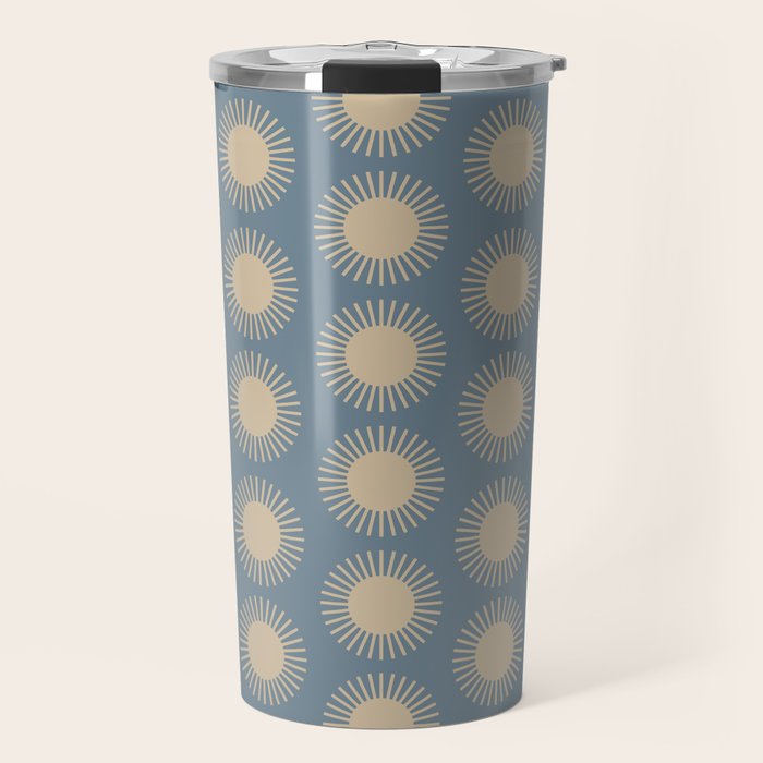 Boho Summer Sun Pattern XVII Blue and Beige Travel Mug Gallery Image 1