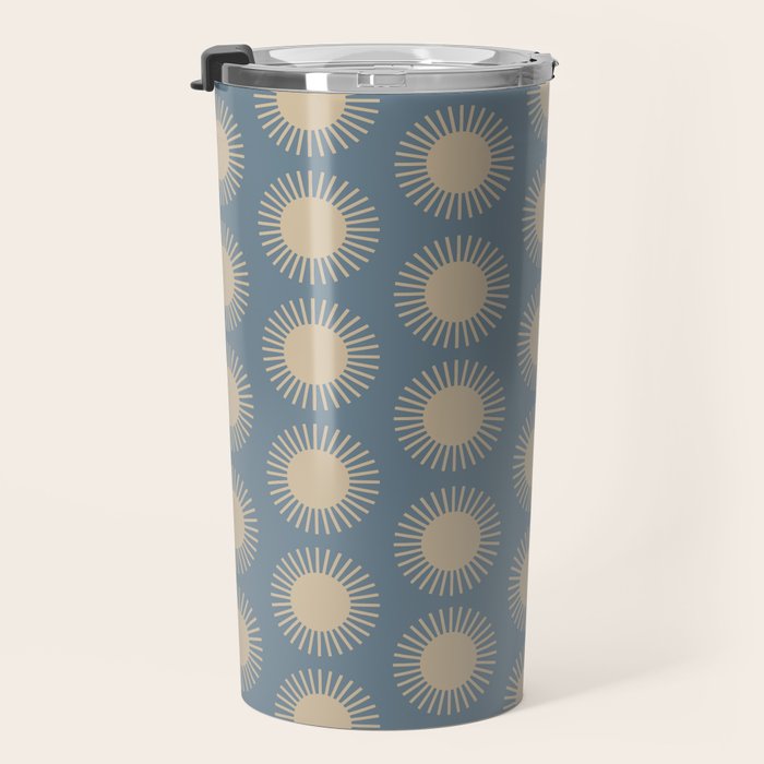 Boho Summer Sun Pattern XVII Blue and Beige Travel Mug Gallery Image 3