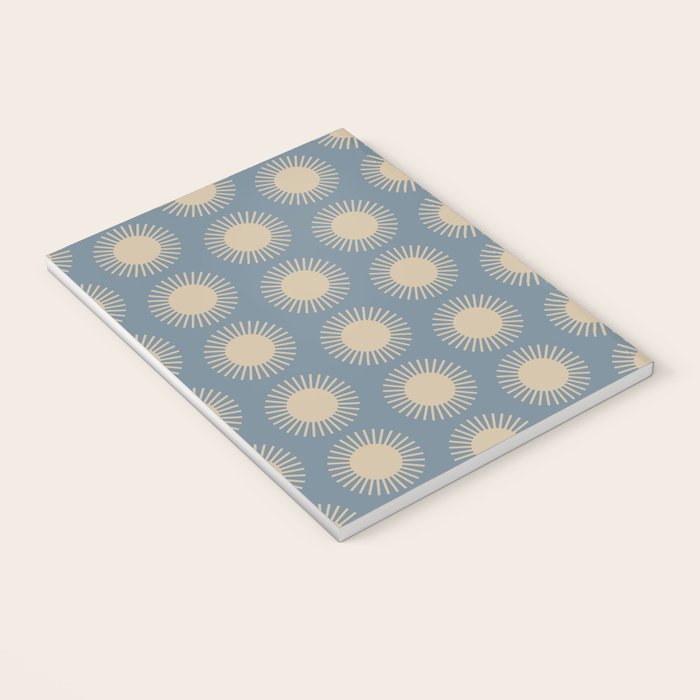 Boho Summer Sun Pattern XVII Blue and Beige Notebook Gallery Image 3