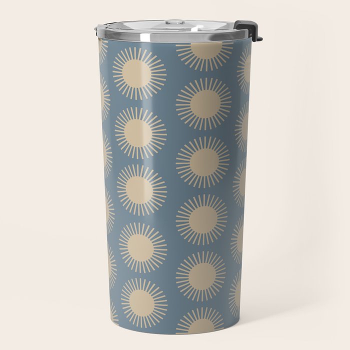 Boho Summer Sun Pattern XVII Blue and Beige Travel Mug Gallery Image 2