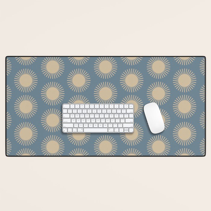 Boho Summer Sun Pattern XVII Blue and Beige Desk Mat Gallery Image 1