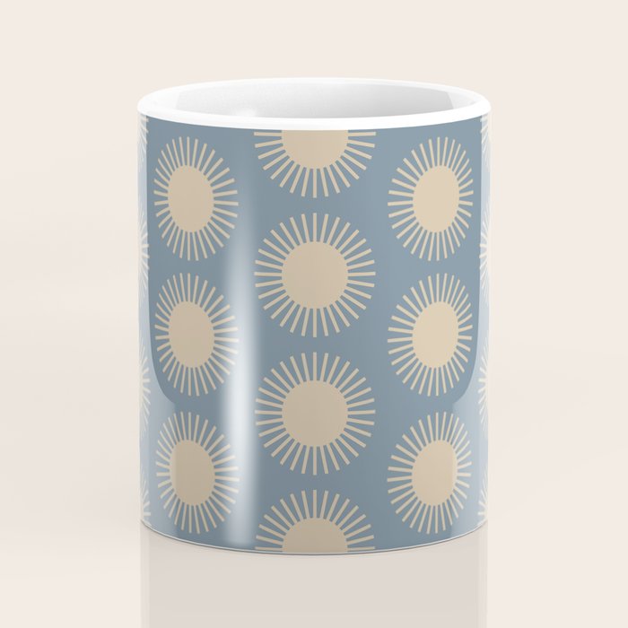 Boho Summer Sun Pattern XVII Blue and Beige Coffee Mug Gallery Image 4