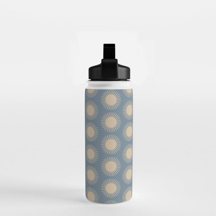 Boho Summer Sun Pattern XVII Blue and Beige Water Bottle Gallery Image 2