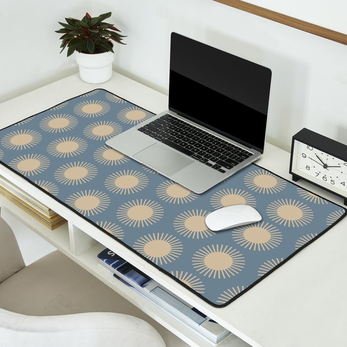 Boho Summer Sun Pattern XVII Blue and Beige Desk Mat Gallery Image 2